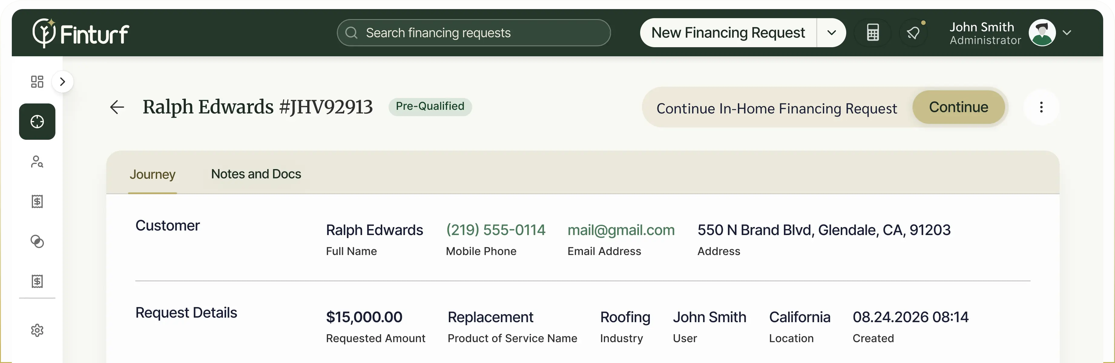 Finturf financing dashboard