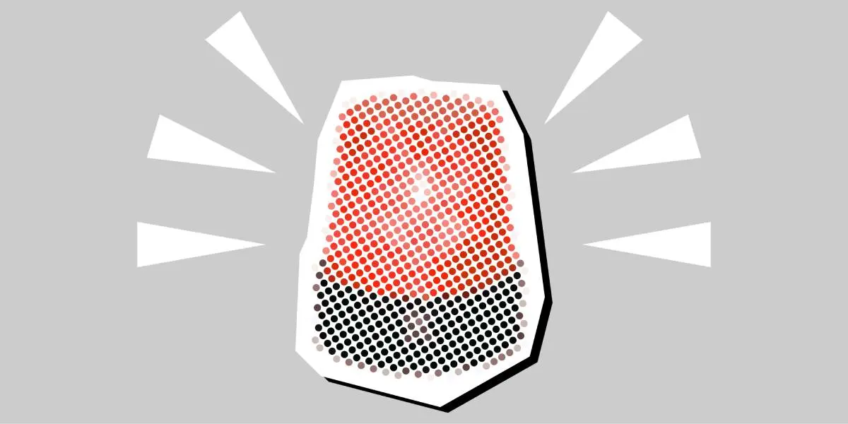 a red emergency light against a grey background in a collage style representing a homeowner who needs emergency HVAC repairs 