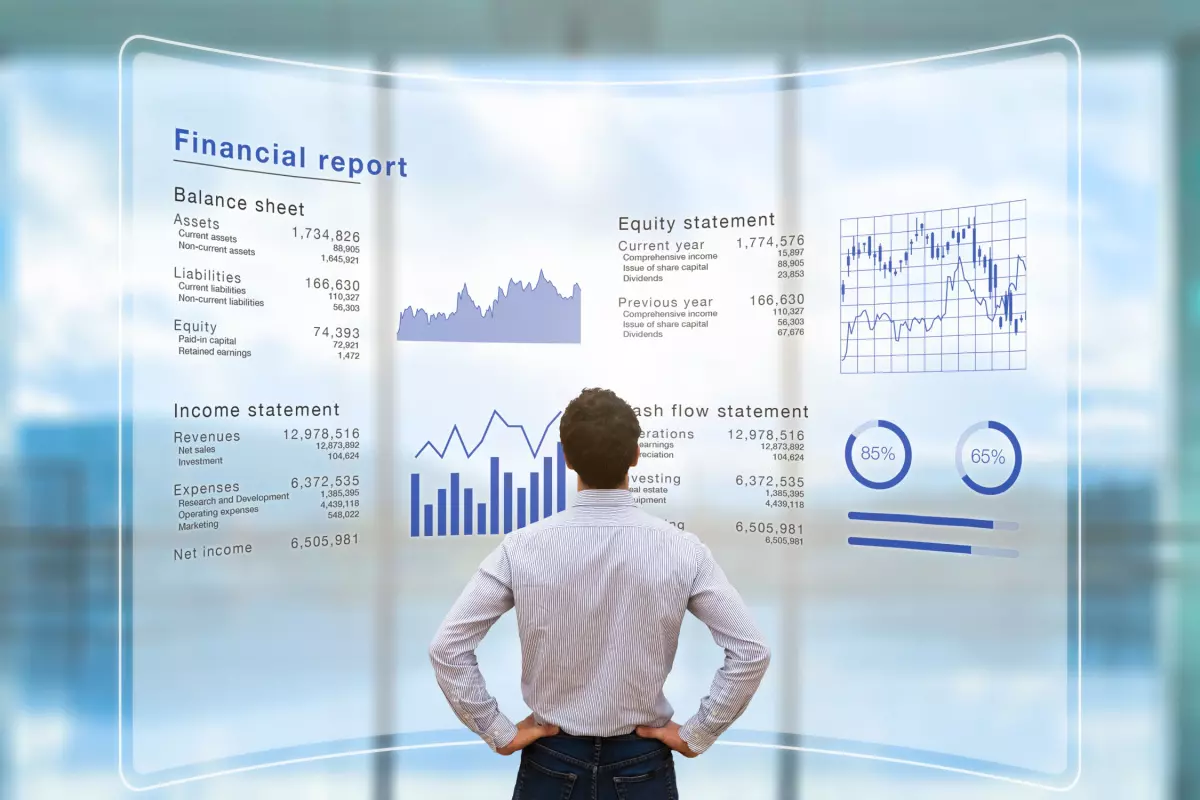 Business professional looking at virtual financial report