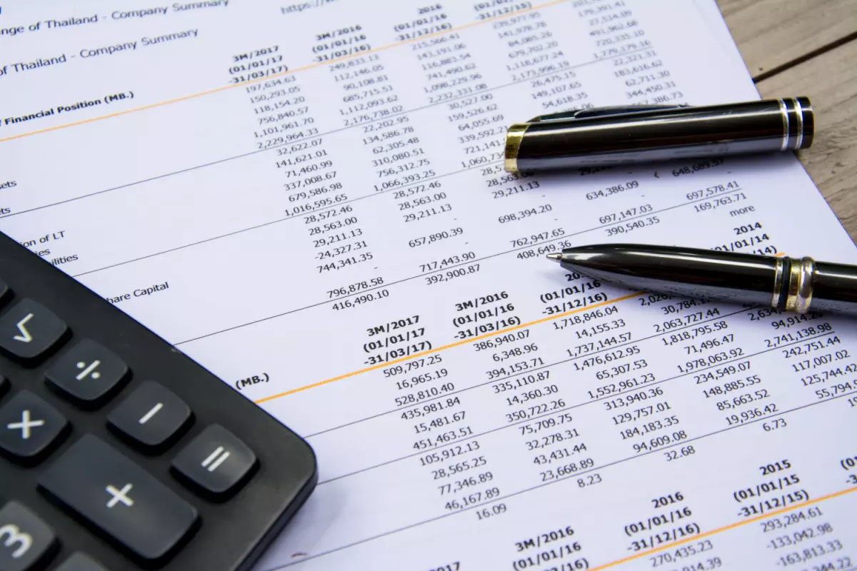 Close up on business balance sheet and calculator