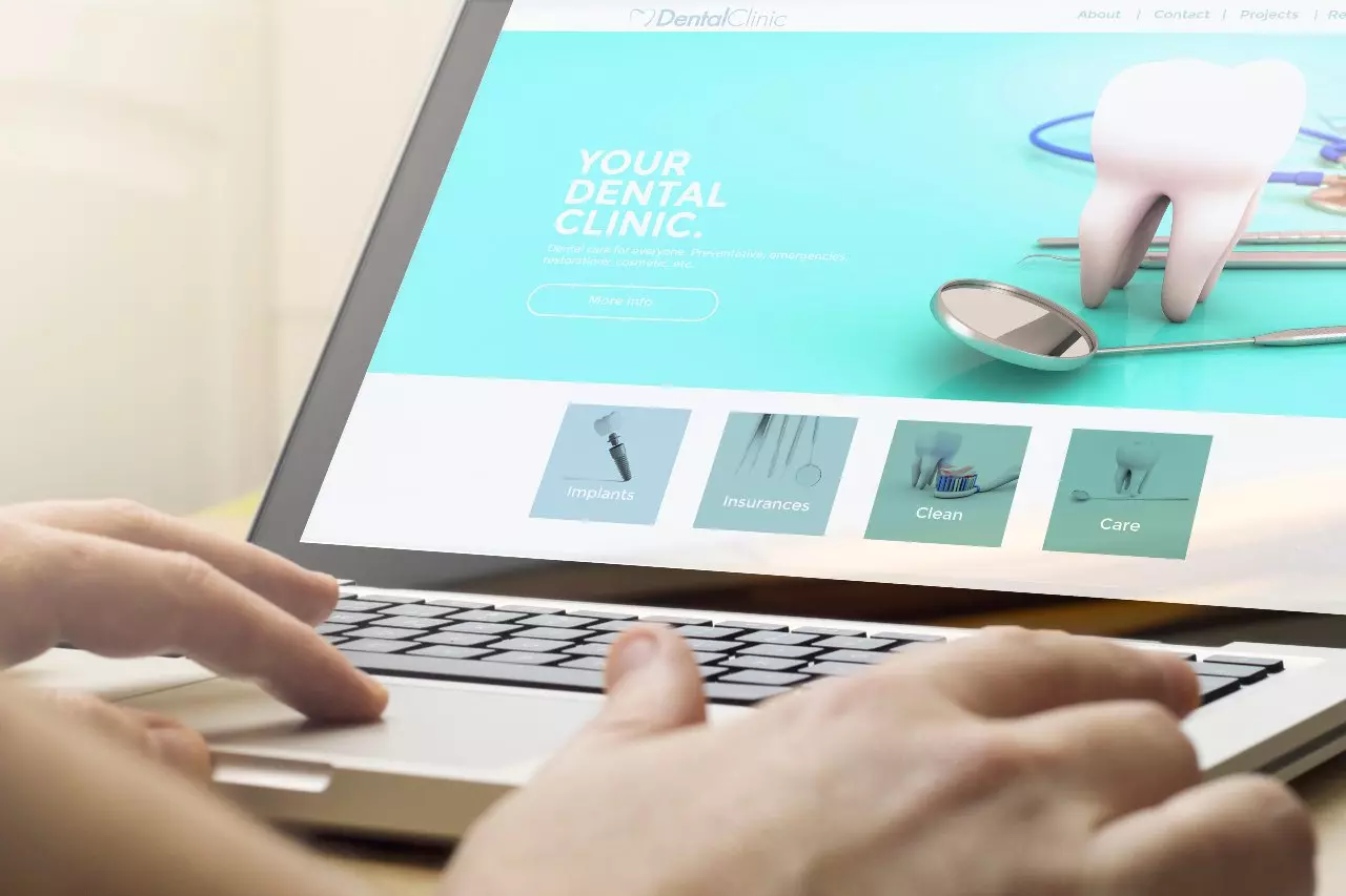 Close up on dental website on laptop