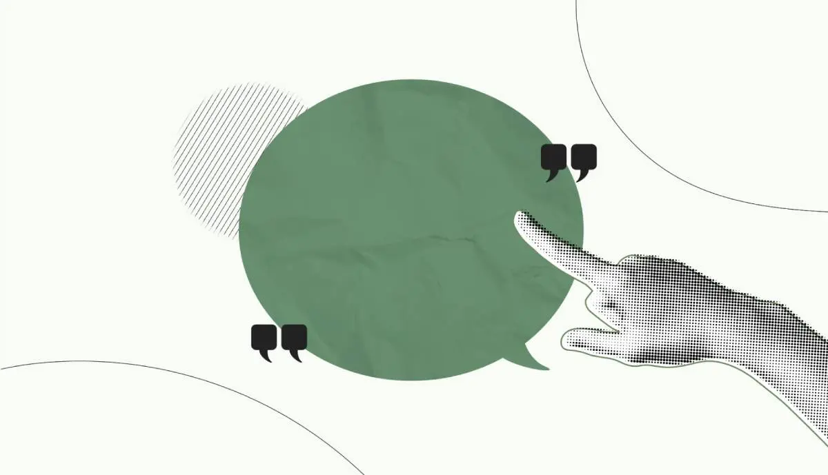 a hand with an index finger pointing to a dialogue bubble with quotation marks surrounding it as contractors use HVAC call scripts to increase sales