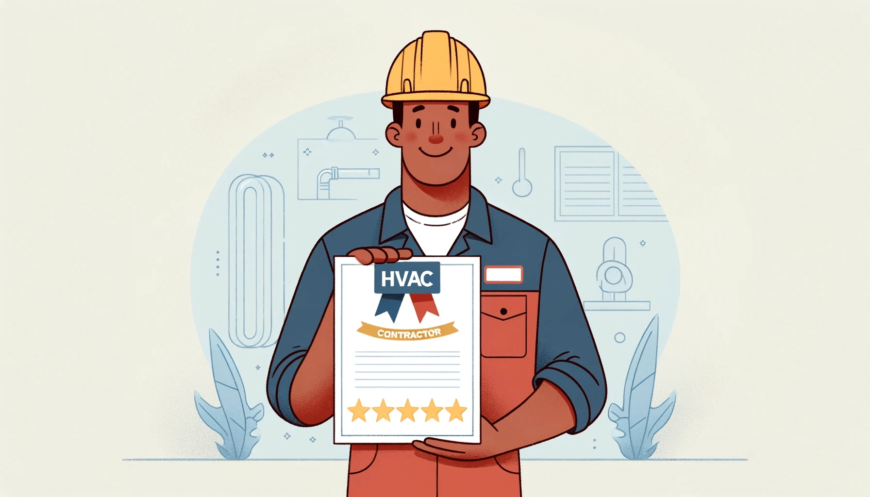 Graphic of an HVAC contractor holding up certificate 