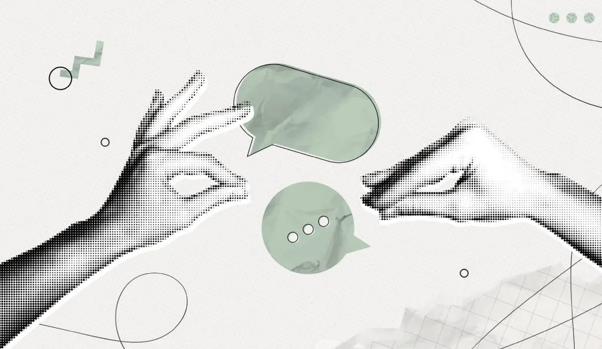 two hands with two dialogue images, one with a ellipses in it to symbolize using HVAC sales gimmicks that work