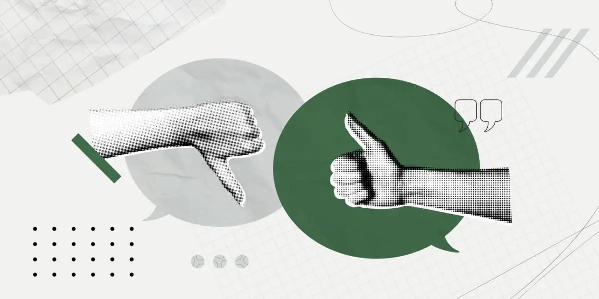 a thumbs up and a thumbs down with two dialogue bubbles in the background of a collage showcasing HVAC sales pitch examples
