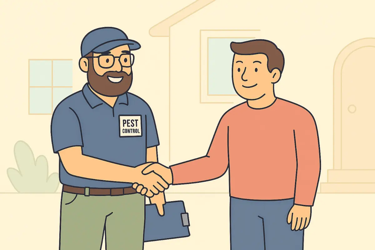 Pest control professional meeting with customer