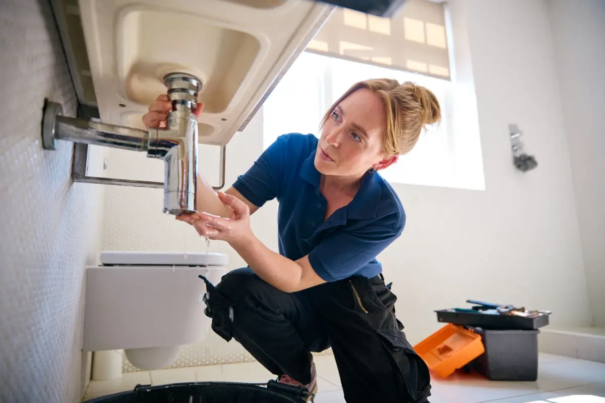 Plumber working on a sink