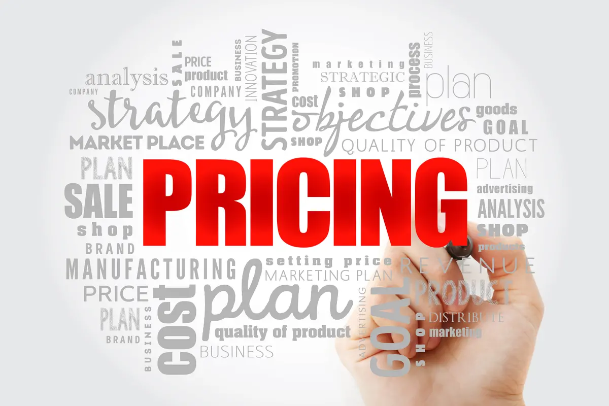 A word cloud for the word "pricing"