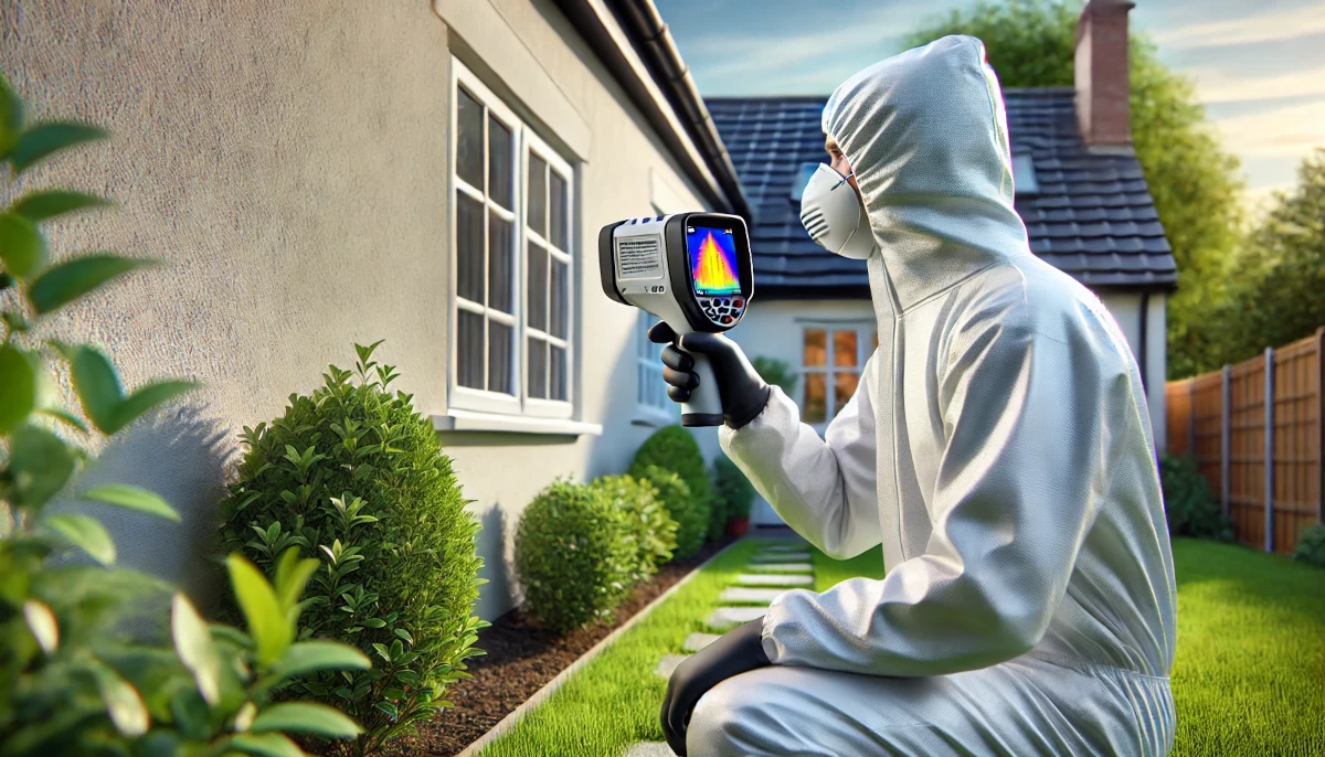 Pest control technician using a thermal imaging device.